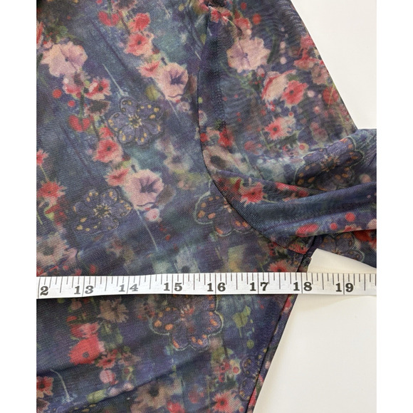 NEW Natural Life Carina Mesh Top Watercolor Indigo Floral Sheer V-Neck Boho L - Picture 13 of 15
